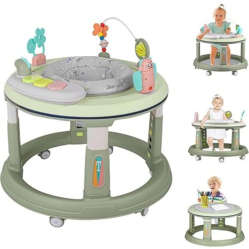 Baby Walker with Music and Lights, 5 Adjustable Heights, Baby Walkers and Activity Center for Boys Girls Babies 6-12 Months, Features 360 Degree Swivel Seat, Detachable Toys and Bounce Foot pad
