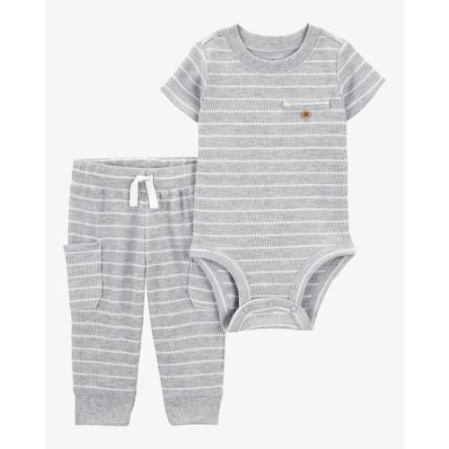 Baby 2-Piece Striped Waffle Knit Bodysuit Pant Set - Heather - Carter's | Carter's