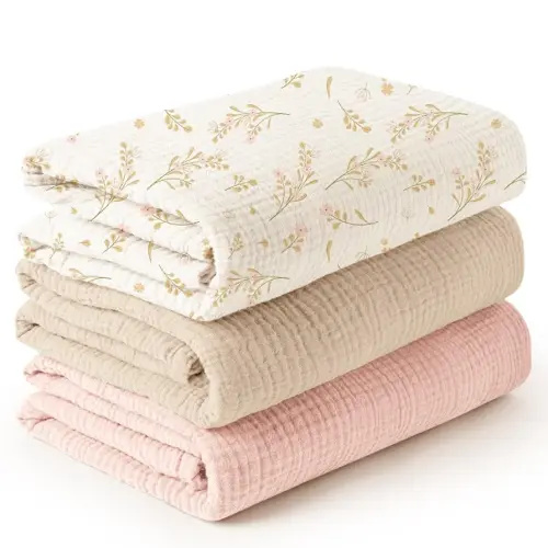 Konssy 3 Pack Muslin Swaddle Blankets for Unisex, Newborn Receiving Blanket, Large 47 x 47 inches, Soft Breathable Muslin Baby Swaddles for Boys & Girls