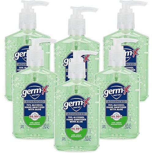 Germ-X Advanced Hand Sanitizer with Aloe and Vitamin E, Non-Drying Moisturizing Gel, Instant and No Rinse Formula, Pump Bottle, 8 Fl Oz (Pack of 6)