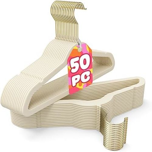 Korpai 50 Pack Baby Velvet Hangers 11 Inch,Non-Slip,Ultra Slim,Space-Saving Baby Hangers with 360° Swivel Hook, 7LBS Capacity,Baby Clothes Hangers Ideal for Baby Romper/Dresses/Shirts/Coats/, Beige