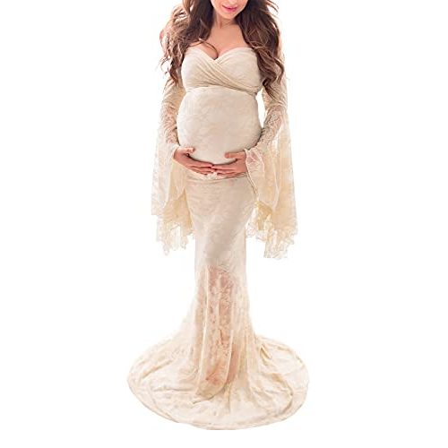 Saslax Off Shoulder Lace Maternity Dress for Photography Maxi Maternity Props Dresses for Photo Shoot Baby Shower