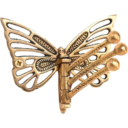 Indian Shelf 33Lb. Brass Butterfly Foldable Coat Hooks Heavy Duty, Swivel Tri Arm Decorative Wall Hooks Gold Key Holder, 3 Prong Vintage Gold Coat Rack Wall Mount, Folding Hat Rack