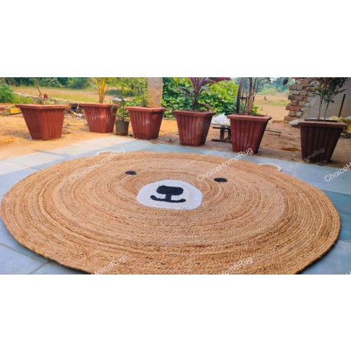 Teddy Bear Natural Jute Round Rug,Traditional Vintage Large Area Rug,For Kids Bohemain Home Decor Rug,Indian Handmade Living Room Round Rug