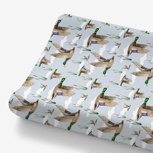 HawSkgFub Duck Hunting Mallard Hunter Changing Pad Cover for Baby Boys, Wild Animal Bird Reeds Blue Diaper Change Table Covers, Soft Stretchy Safe Snug Fitted Changing Mat Sheets Fit 32"/34" x 16"