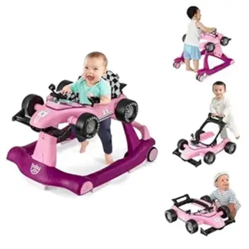 BABY JOY 4-in-1 Baby Walker, Foldable Activity Walker with Adjustable Height & Speed, Music, Lights, Steering Wheel, Comfy Seat Cushion, Activity Baby Push Walker for Boys Girls Aged 6 –18 Months
