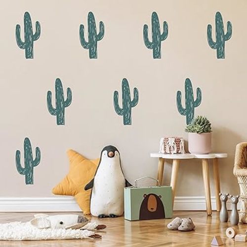 Cactus Wall Decals - Set of 12 8" Vinyl Wall Stickers for Nursery Bedroom Kitchen Classroom Decor Removable Peel and Stick Indoor Western Decor