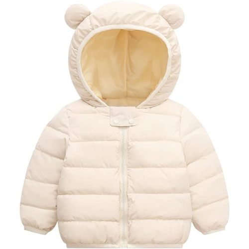 BFFBABY Winter Down Coats for Kids Baby Boys Girls Light Puffer Padded Jacket Bear Hoods Infant Outerwear White