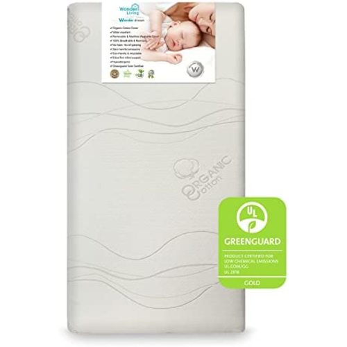 Wonder Dream Baby Crib Mattress and Toddler Mattress, Organic Cotton, 100% Breathable, Non Toxic, No VOC's, Hypoallergenic