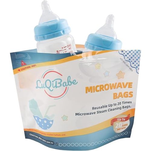 (10-Pack) Baby Bottle Bag Microwave Steam Bags - 20 Uses Per Bag - Baby Travel Essential Breast Pump Parts Accessories Microwave Bag for Teether Soother Use