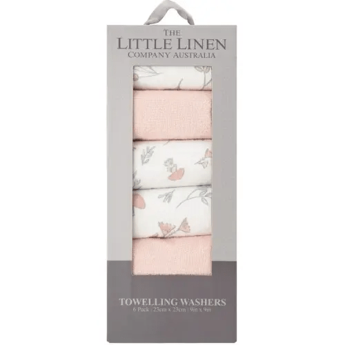 The Little Linen Company Towelling Wash Cloth Harvest Bunny 6 Pack in Pink | MYER