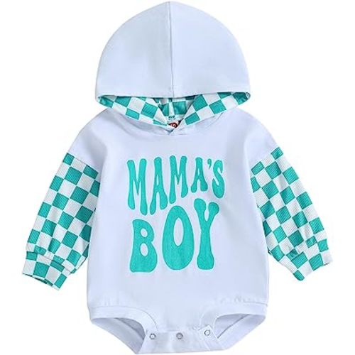 Baby Boy Fall Clothes Long Sleeve Pullover Checkerboard Hoodie Romper Sweatshirt Mama Boy Outfits Sweater Jumpsuit