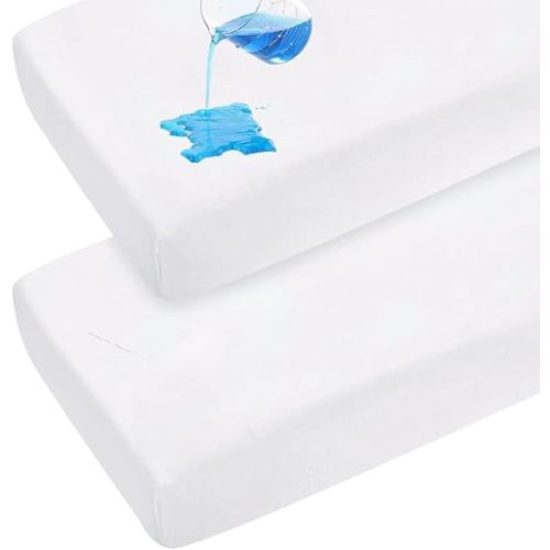 Waterproof Crib Fitted Mattress Protector: 2 Pack Toddler and Baby Crib Mattress Protector Cover - Premium Soft Fitted Crib Sheets with 8 Inches Deep Pocket