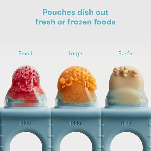 Frida Baby Push Pop Feeder, Baby Fruit Food Feeders, Safely Introduce New Foods, Easter Basket Stuffer for Babies, Fresh + Frozen, Silicone, BPA Free, Dishwasher Safe, 3 Count, Blue