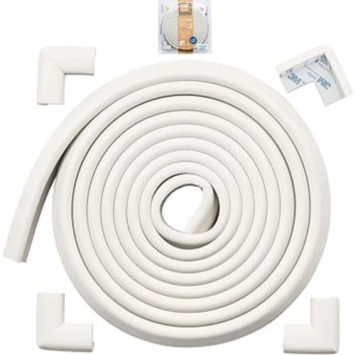 Roving Cove Edge Corner Protector Baby Proofing (Large 15ft Edge 4 Corners), Hefty-Fit Heavy-Duty, Soft NBR Rubber Foam, Furniture Fireplace Safety Bumper Guard, 3M Adhesive, Oyster White (Off White)