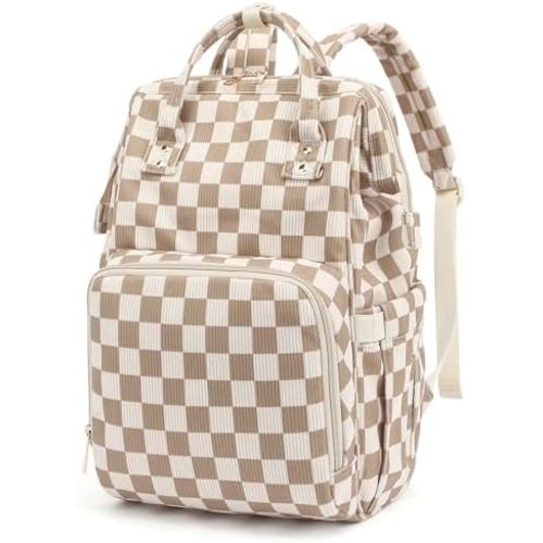 Baby Diaper Bag Backpack for Mom, Large Capacity Travel Nappy Bag for Boys & Girls with Stroller Straps (Corduroy Checkered Brown)