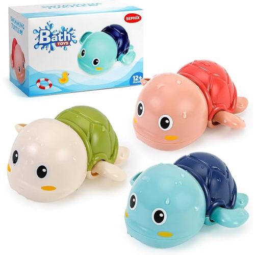 SEPHIX Bath Toys for Toddlers 1-3, Cute Swimming Turtle Bath Toys for 1 2 Year Old Boy Girl Gifts, Water Pool Toys for Baby Toddler Toys Age 1-4, Wind-up Infant Bathtub Toys, 3 Pack