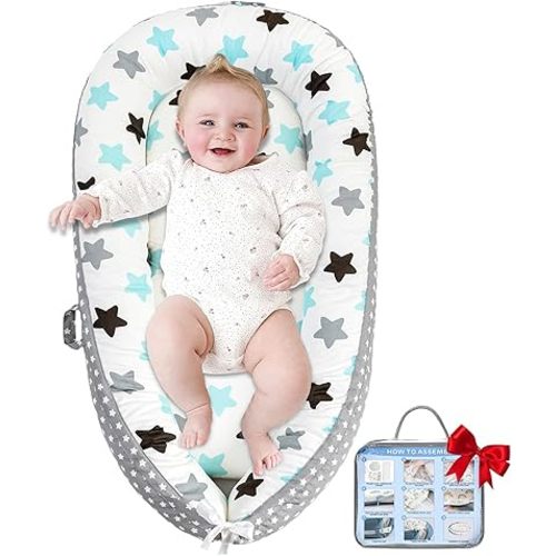 Baby Lounger for Newborn, Infant Lounger for Playtime, Detachable 0-18 Months Infant Nest, Portable Baby Floor Seats & Loungers, Tummy Time Pillow Travel Essentials Must Haves Newborn Gifts