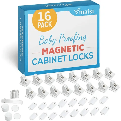 16 Pack Child Safety Magnetic Cabinet Locks - Vmaisi Children Proof Cupboard Baby Locks Latches - Adhesive for Cabinets & Drawers and Screws Fixed for Durable Protection