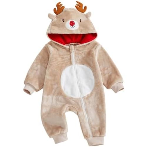 My First Christmas Baby Girl Boy Outfit Baby Reindeer Romper Long Reindeer Ear Hoodie Jumpsuit Fall Winter Clothes
