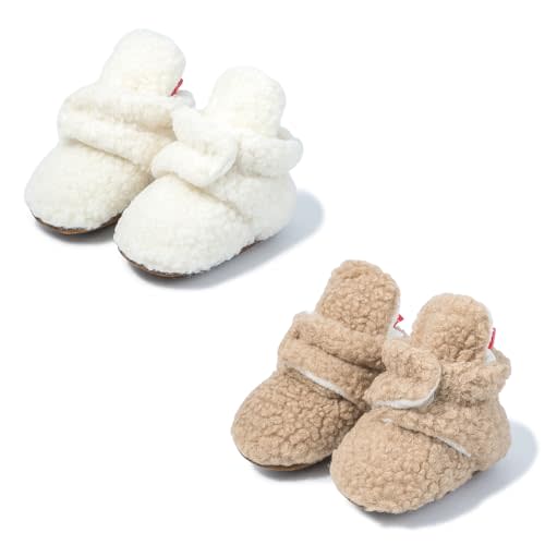 Babelvit Newborn Baby Boy Girl Soft Fleece Booties Stay On Infant Slippers Socks Shoe Non Skid Gripper Toddler First Walkers Winter Ankle Crib Shoes