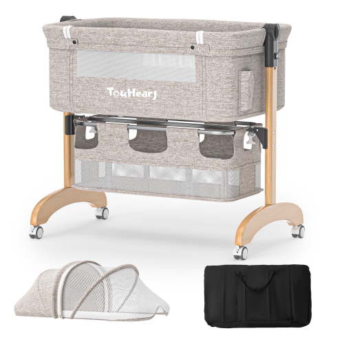 TouHeart Baby Bassinet Bedside Sleeper, 3-in-1 Convertible, for Newborns 0–6 Months, Khaki