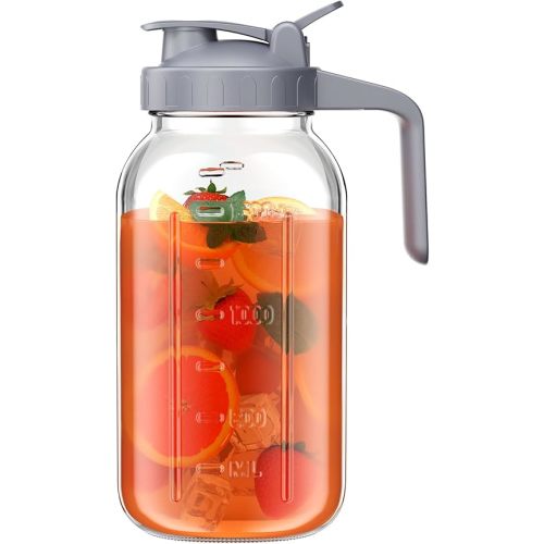 OneDream Glass Pitcher with Lid, 64 oz Large Mason Jar Wide Mouth, Sun Tea Glass Jar for Outside, Iced Tea Pitcher for Cold Beverages, Breast Milk, and Home Entertaining