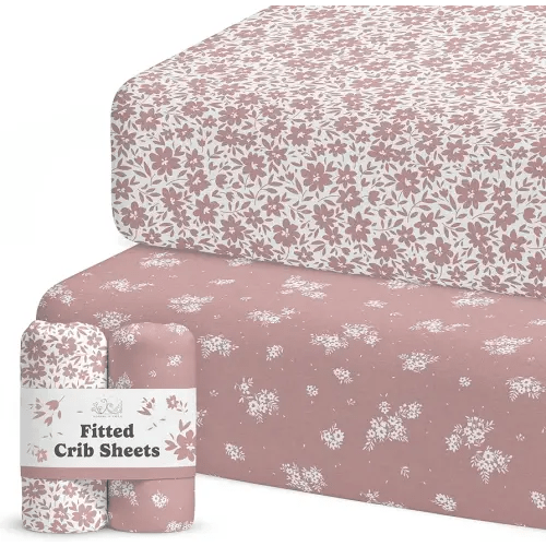 Crib Sheets Neutral - Fitted Baby Crib Sheets Bed for Girl Boy - 2 Pack Standard & Toddler Mattress (Antique Rose) - Buttery Soft Organic Cotton Blend