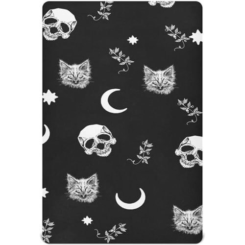Gothic Moon Skull Cat Crib Sheets for Boys Girls Baby Sheet Breathable Nursery Sheet