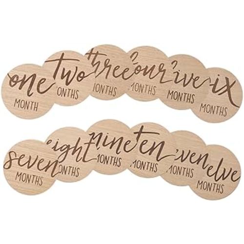 Kate & Milo Baby Monthly Milestone Marker Discs, Reversible Photo Props, Baby Growth and Pregnancy Growth Cards, 1-12 Months, Gender-Neutral Gift, Classic Cursive Script Wooden Discs