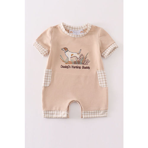 Daddy's hunting buddy with embroidery puppy dog boy romper | Smock and Key