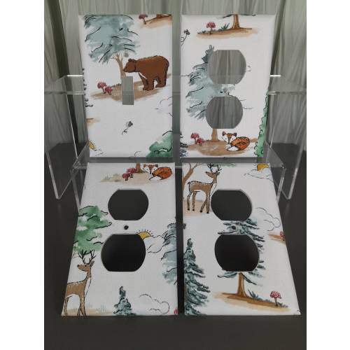 Set of Woodland switch plate / outlet covers, bear Fox deer outlet switch plate covers, wall Nursery Decor, baby wall plates/ gift