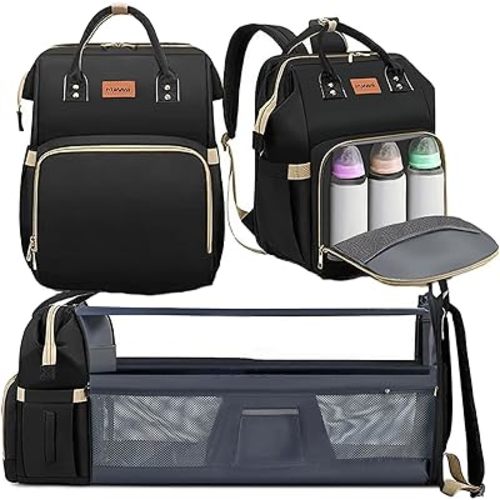 Diaper Bag Backpack with Changing Pad for Parents on the Go, Large Capacity, Waterproof Oxford backpack, Multiple Pockets, Adjustable Straps, Baby Registry Search(Black)