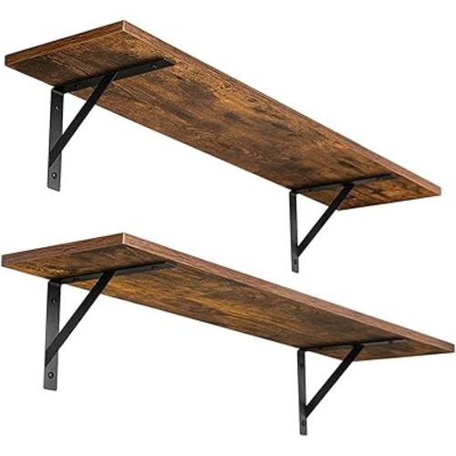 DINZI LVJ Wall Shelves, 23.6 x 7.9 x 6.0 Inch Floating Shelves for Wall, Easy-to-Install Wall Storage Ledges with Sturdy Metal Brackets for Living Room, Bathroom, Kitchen, Rustic Brown