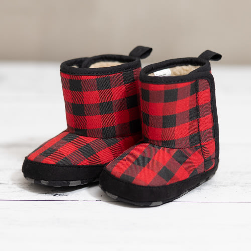 Infant Buffalo Check Sherpa Booties