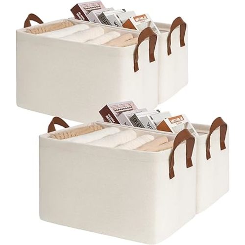 CHICVITA Closet Storage Bins Storage Baskets for Shelves, Baskets for Organizing, Closet Organizers and Storage, Cube Storage Bins, 16 ¾" L x 11" W x 9 ¾" H, Beige, 4-Pack