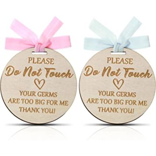 Yalikop 2 Pieces Do Not Touch Baby Signs for Car Seat Wooden Please Don't Touch Baby Sign Stroller Tag with Ribbons for Babies Car Seat Carrier Gifts, 4 Inch