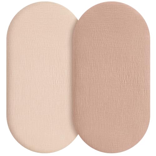 Unnivoll Muslin Bassinet Sheets Boy Girl, 100% Cotton Fitted Bassinet Sheet Set 2 Pack Bassinet Mattress Sheets Universal Fit for Rectangle, Round, Oval, Hourglass Mattress, Soft Breathable