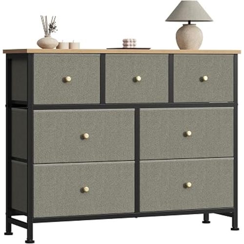 Sweetcrispy 7 Drawer Dresser for Bedroom Storage with Fabric Bin, Ink Green