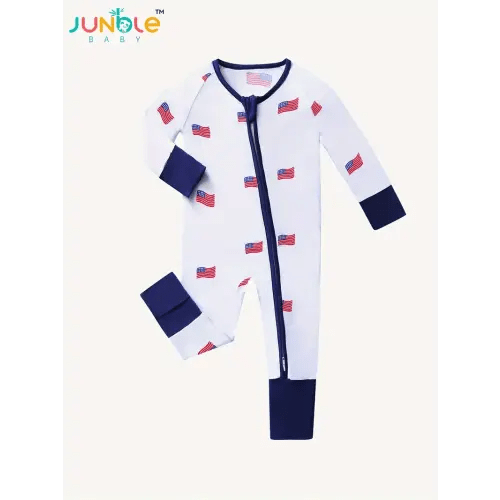Baby's Cartoon Flag Full Print Bamboo Fiber Bodysuit, Casual Long Sleeve Romper, Toddler & Infant Girl's Onesie