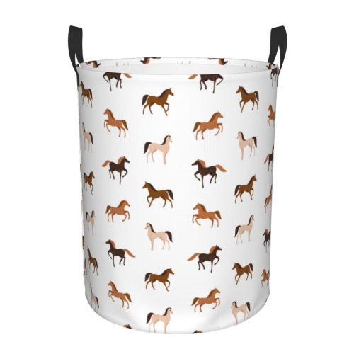 Large Laundry Basket with Handles - Minimalist Cute Horse Multicolor Kids Baby Dirty Clothes Laundry Hamper for Bedroom Aesthetic