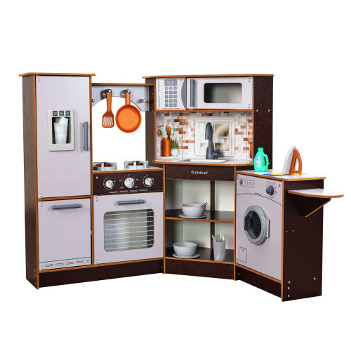 KidKraft Elegant Espresso Wooden Playset for Kids with Lights, Sounds, and 19 Accessories