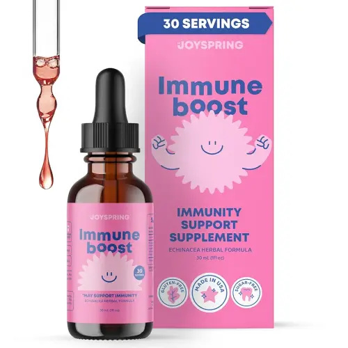 JoySpring Immune Drops - Kids’ Immunity Support Supplement (1 fl oz, 30 Servings) with Organic Elderberry Liquid, Echinacea, Oregon Grape Root & Orange Peel for Ages 2-16+ Years and Adults.