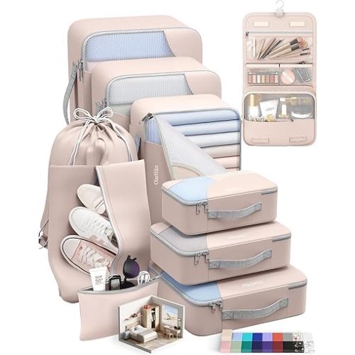 ALL INCLUDED 10 Set Durable Packing Cubes for Suitcases,Gifts for Women Mom, UPGRADED Anti-Tear Stitching, NEW Improved Luggage Packing Organizers for Travel Accessories (Beige)