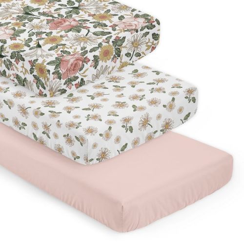 Sweet Jojo Designs Girl Fitted Crib Sheets Vintage Floral Pink and Green 3pc