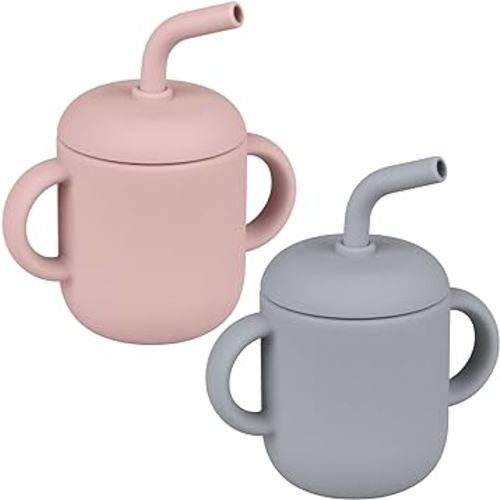 Mintlyfe Toddler Cup, 100% Food Grade Silicone Training Cup for Baby, 180ml Trainer Cup Toddler Training Straw Cup with Handles for Boys and Girls, Unbreakable (Blush/Ether)