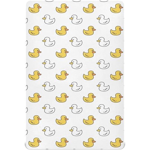 Rubber Duck White Yellow Baby Crib Sheets for Boys Girls, Fitted Sheets Soft and Breathable for Standar Crib Mattress, 39x27in