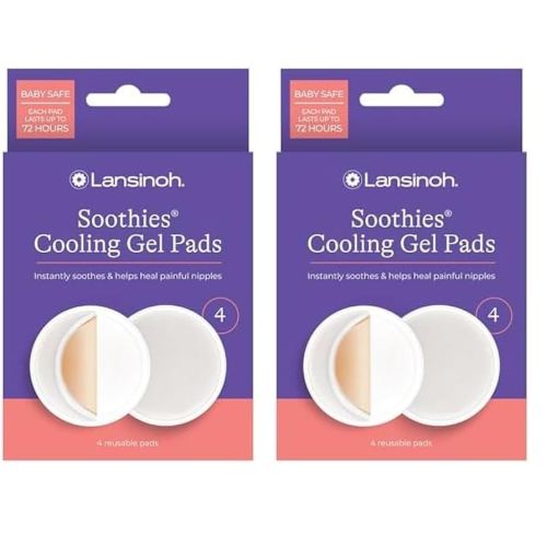 Lansinoh Soothies Cooling Gel Pads for Nursing, Baby & Postpartum Essentials, Reusable Breastfeeding Gel Pads for Sore Nipples, Cooling Relief Pads, 8 Count