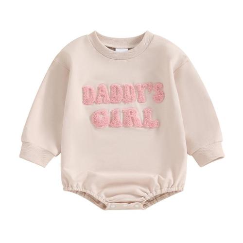 Baby Girls Crew Neck Romper 0-18 Months Long Sleeve Letter Embroidery - TikTok Shop