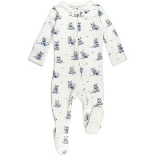Hippo Print Fitted One-Piece Organic Cotton Footie Pajamas, 0-3m (7-12 lbs)